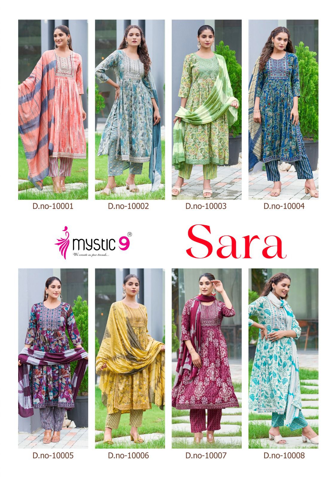 Sara Vol 10 By Mystic 9 Rayon Embroidery Printed Kurti With Bottom Dupatta Wholesale Shop In Surat
